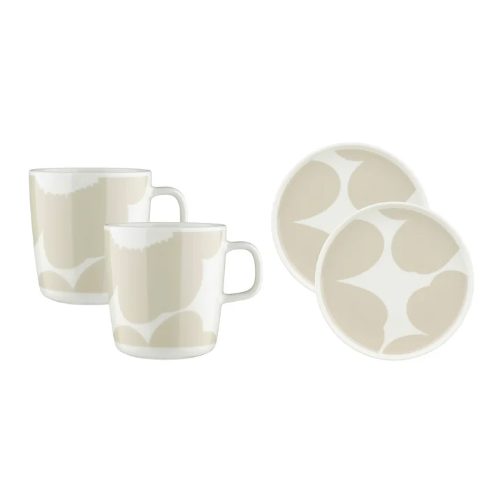 Marimekko - Oiva Iso Unikko Assiette & Gobelet, Ø 25 cm & 250 ml, blanc / paille (set de 4)