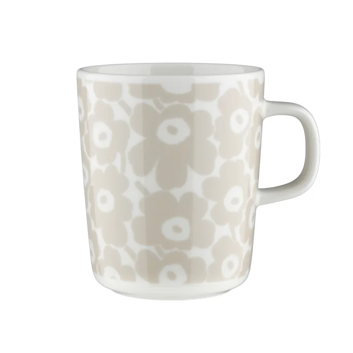 Marimekko - Oiva Pikkuinen Unikko Gobelet avec anse 250 ml, blanc / paille
