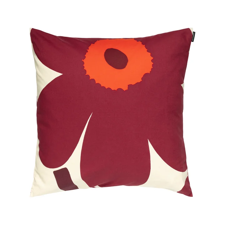 Marimekko - Unikko Taie d'oreiller, 50 x 50 cm, vanille / bourgogne / rouge