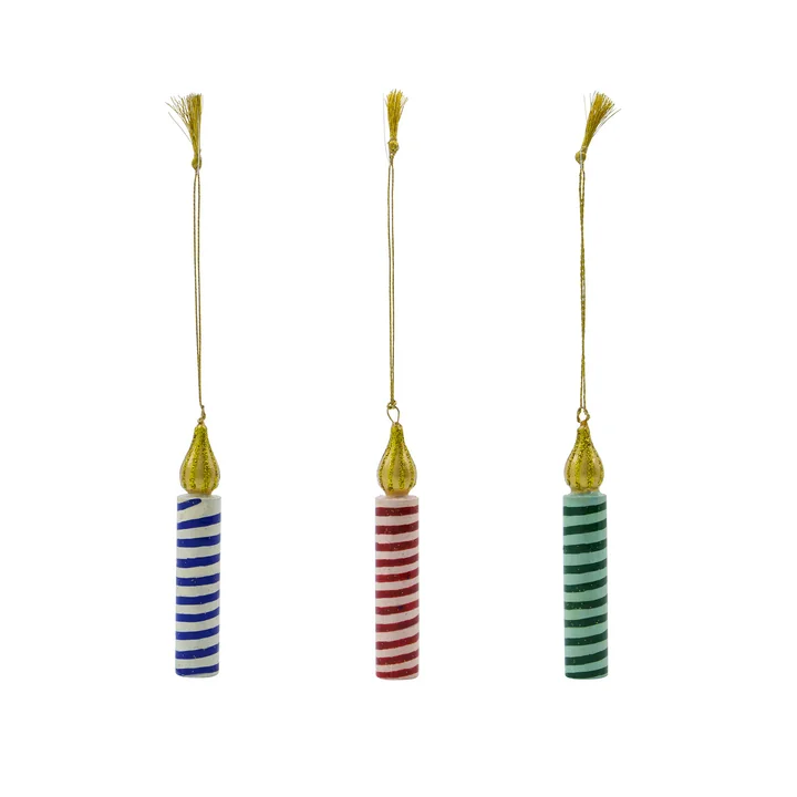 House Doctor - Candle Ornements Ø 1,5 cm, vert / rose / bleu (set de 3)