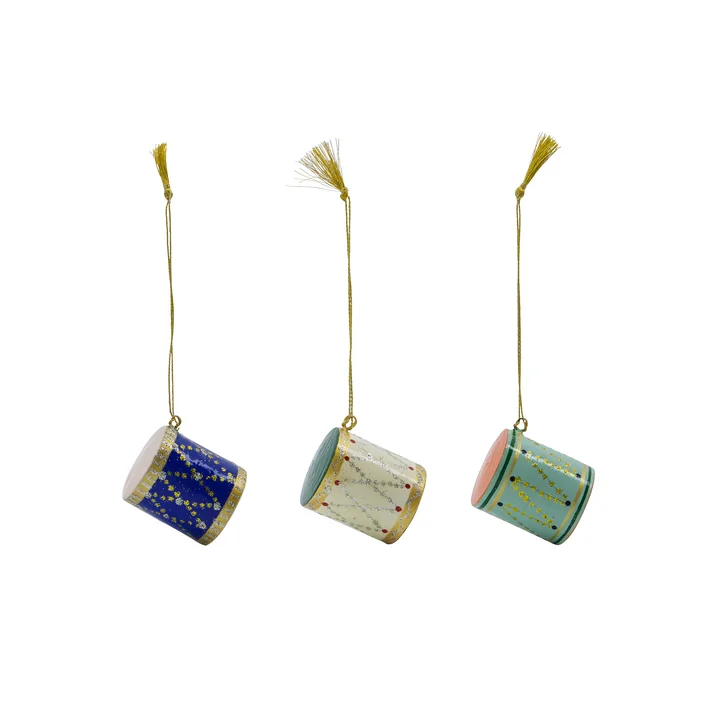 House Doctor - Drum Ornements, Ø 3,5 cm, bleu / vert / beige (set de 3)