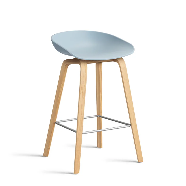 HAY - About A Stool AAS 32 H 65 cm, chêne laqué / acier inoxydable / slate blue 2. 0