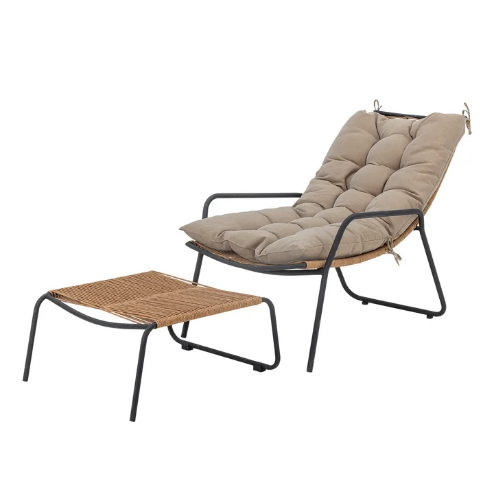 Bloomingville - Chaise longue Boel avec tabouret, naturel