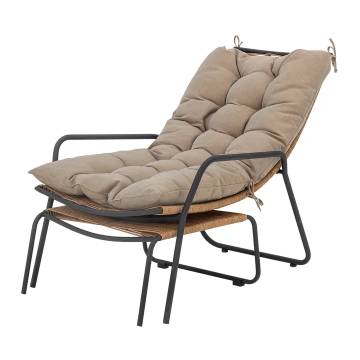 Bloomingville - Chaise longue Boel avec tabouret, naturel