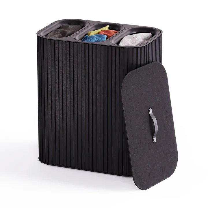 Joseph Joseph - Tota Trio Luxe Panier à linge à trois compartiments 90 l, bambou noir