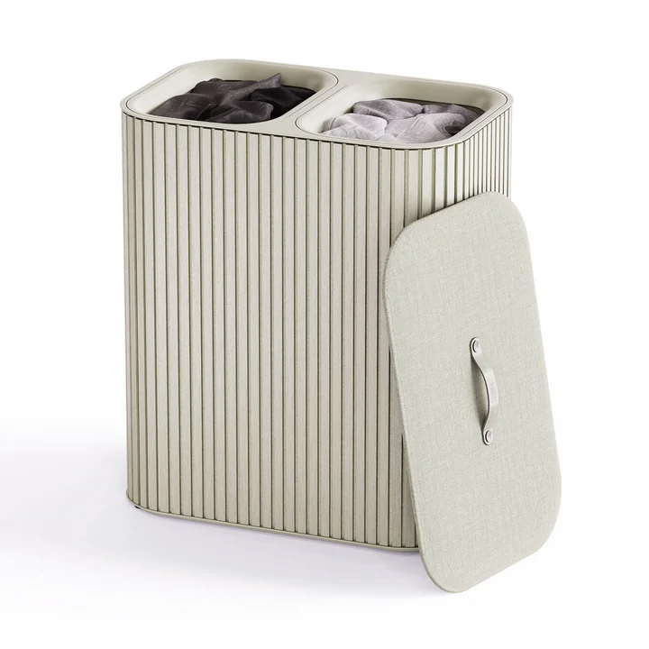 Joseph Joseph - Tota Twin Luxe Panier à linge à deux compartiments 90 l, bambou écru
