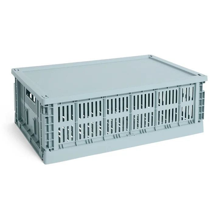 HAY - Colour Crate Corbeille L, 53 x 34,5 cm, soft blue, recycled avec couvercle
