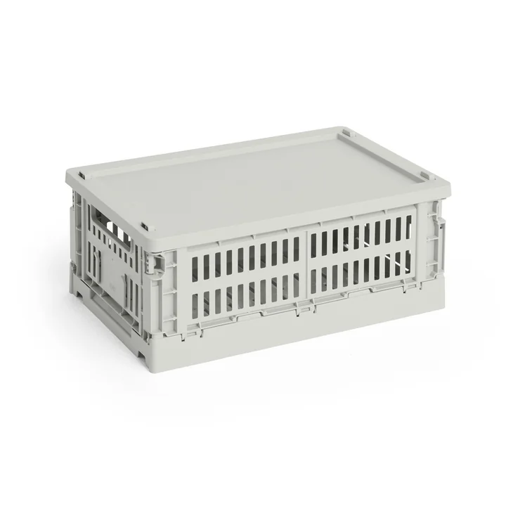 HAY - Colour Crate Corbeille S, 26,5 x 17 cm, grise, recyclée avec couvercle