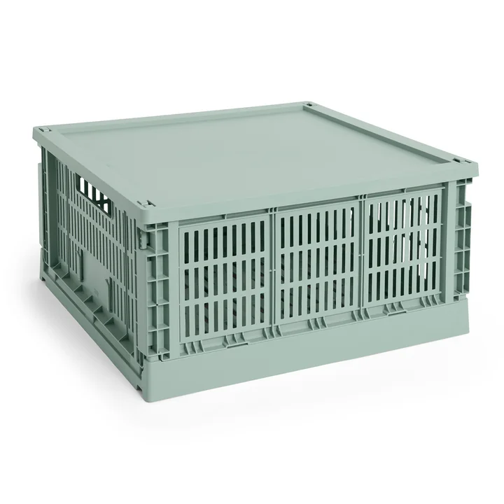 HAY - Colour Crate Corbeille Square L, 42 x 42 cm, vert sauge, recyclée avec couvercle