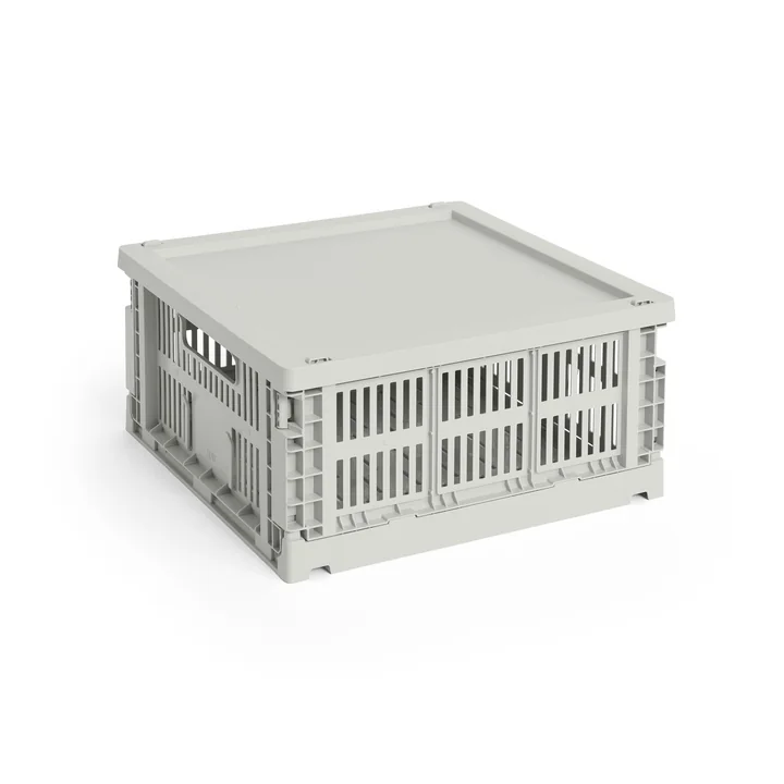 HAY - Colour Crate Corbeille Square M, 29,5 x 29,5 cm, grise, recyclée avec couvercle