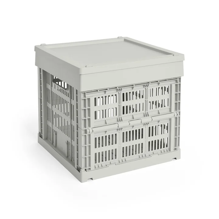 HAY - Colour Crate Corbeille Cube, 29,5 x 29,5 cm, grise, recyclée avec couvercle