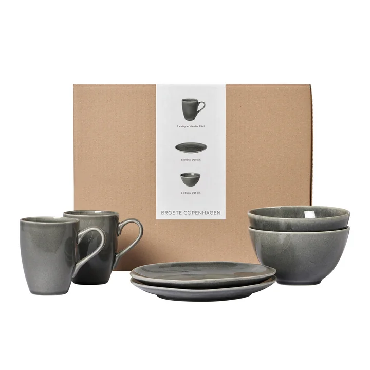 Broste Copenhagen - Nordic Rain Set de vaisselle pour le petit déjeuner, (6 pièces)