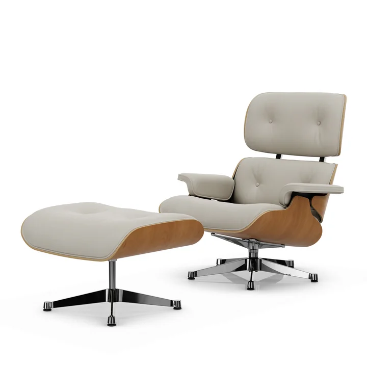 Vitra - Lounge Chair & Ottoman, poli, cerisier naturel, cuir Premium F, snow