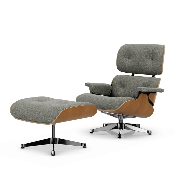 Vitra - Lounge Chair & Ottoman, poli, cerisier naturel, Nubia, crème / brun foncé