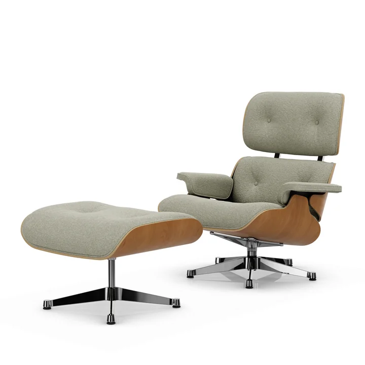 Vitra - Lounge Chair & Ottoman, poli, cerisier naturel, Nubia, crème / sable