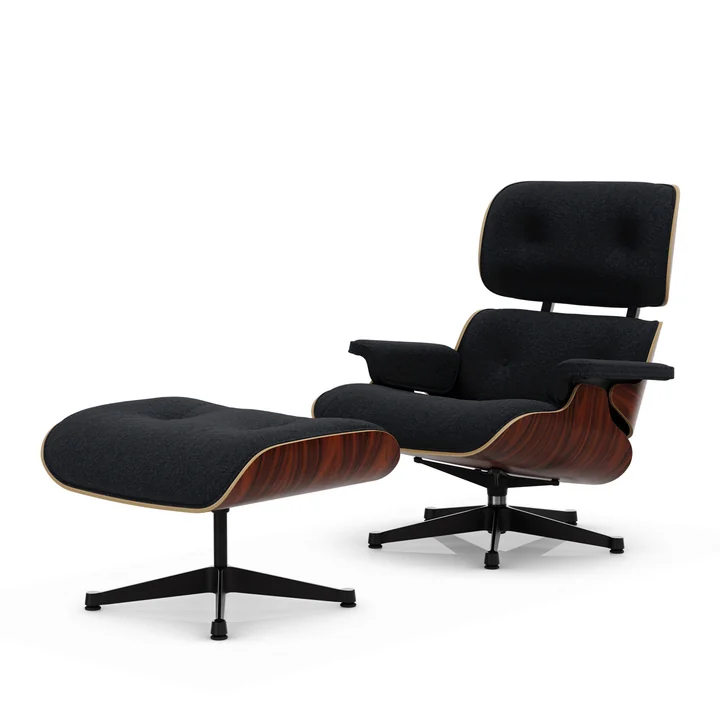 Vitra - Lounge Chair & Ottoman, noir / poli, palissandre de Santos, Nubia, anthracite / noir