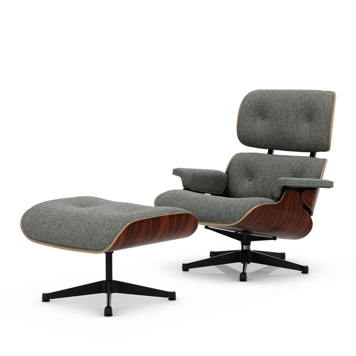 Vitra - Lounge Chair & Ottoman, noir / poli, palissandre de Santos, Nubia, salt'n pepper
