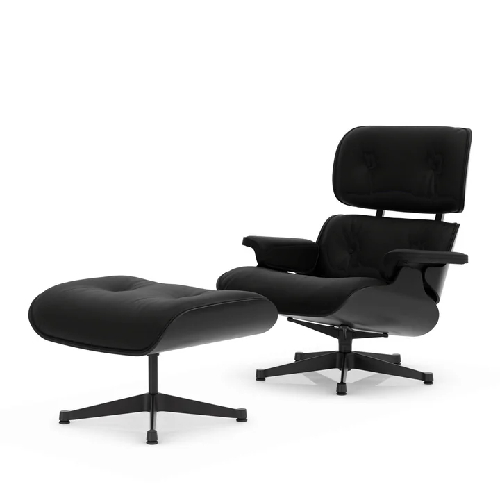 Vitra - Lounge Chair & Ottoman, noir, châtaignier noir, cuir Premium F, nero