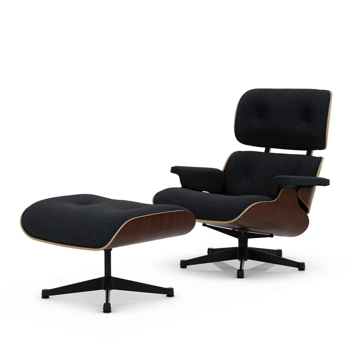 Vitra - Lounge Chair & Ottoman, noir, noyer foncé, Nubia, anthracite / noir