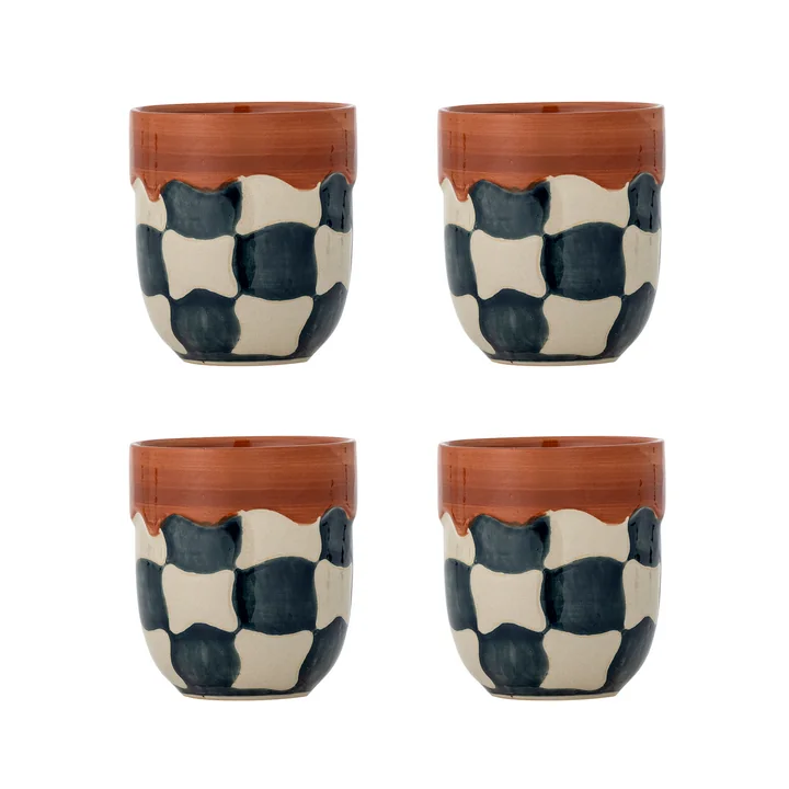 Bloomingville - Check Tasse 375 ml, bleu (set de 4)