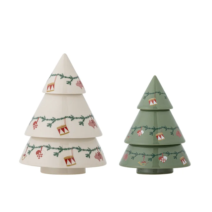 Bloomingville - Yule Sapins de Noël en faïence, Ø 9 × H 12 / Ø 11 × H 14,5 cm (set de 2)