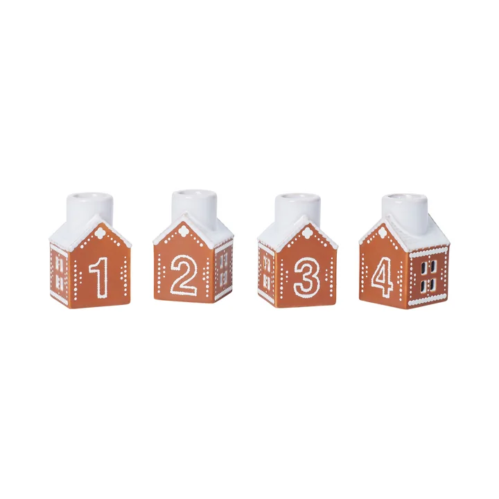 Kähler Design - Gingerbread Bougeoir de l'Avent, marron (lot de 4)