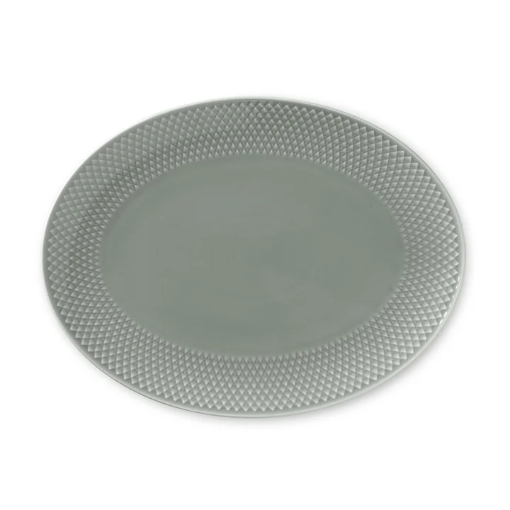 Lyngby Porcelæn - Rhombe Earth plat de service ovale 21,5 x 28,5 cm, moss