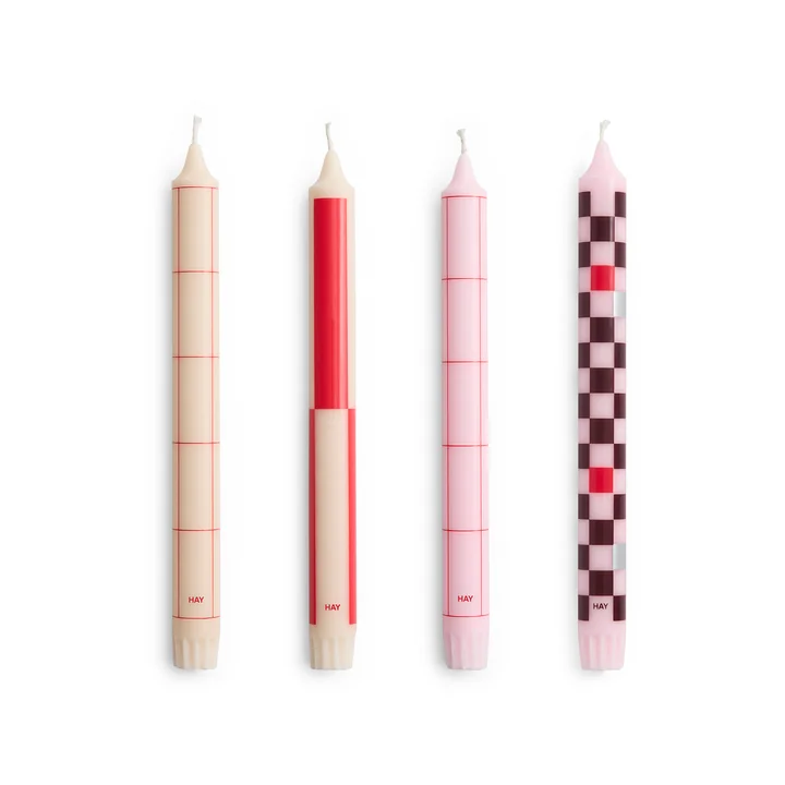 HAY - Pattern bougies à tige, H 24 cm, red / bordeaux (set de 4)