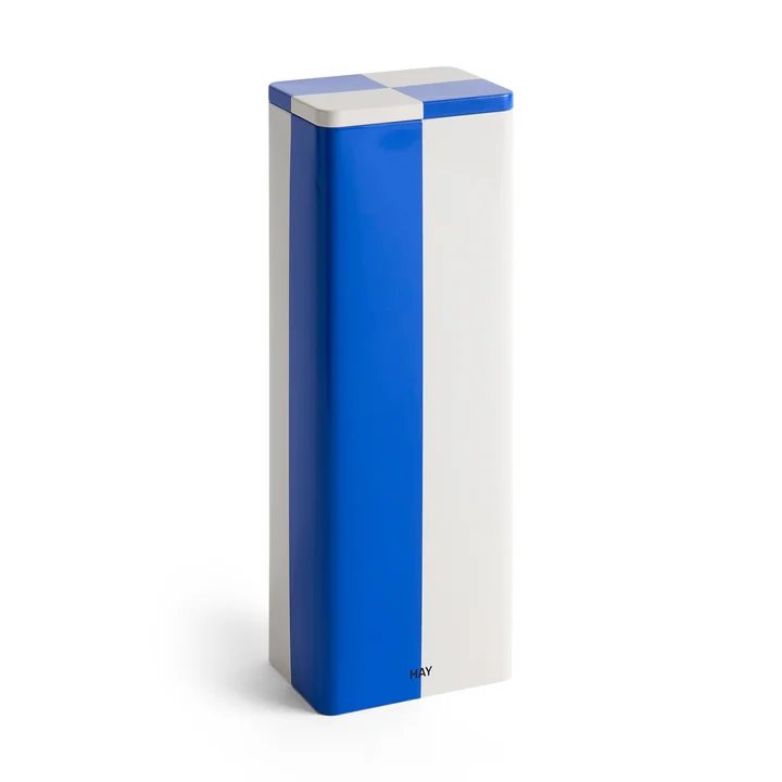 HAY - Tin Container slim, bleu / blanc cassé