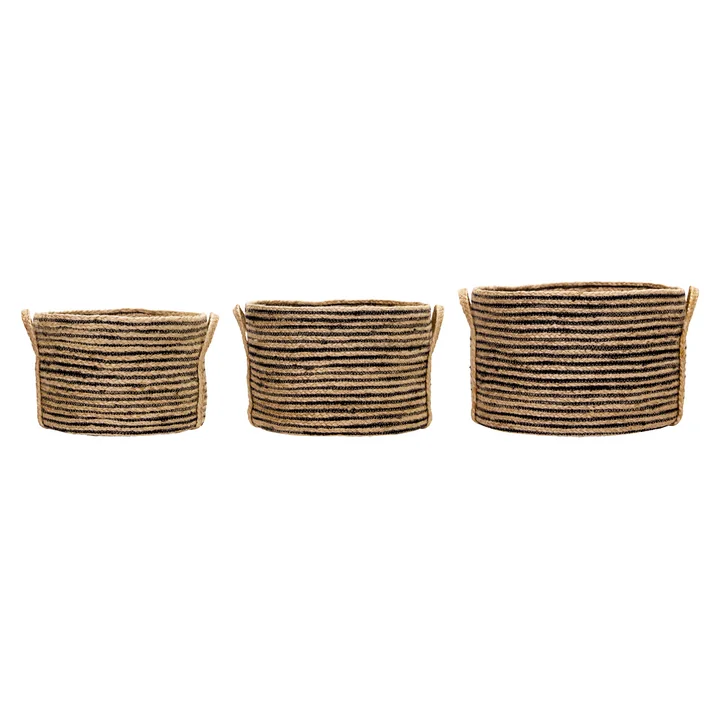 House Doctor - Dungi Corbeilles de rangement, H 20 cm, noir / naturel (lot de 3)