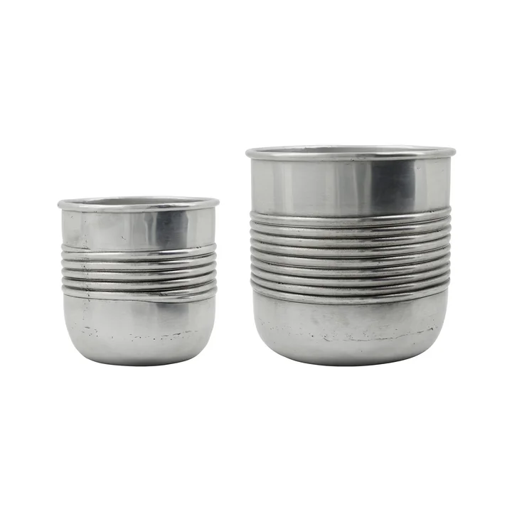 House Doctor - Groove Pot de fleurs, finition argent antique (set de 2)