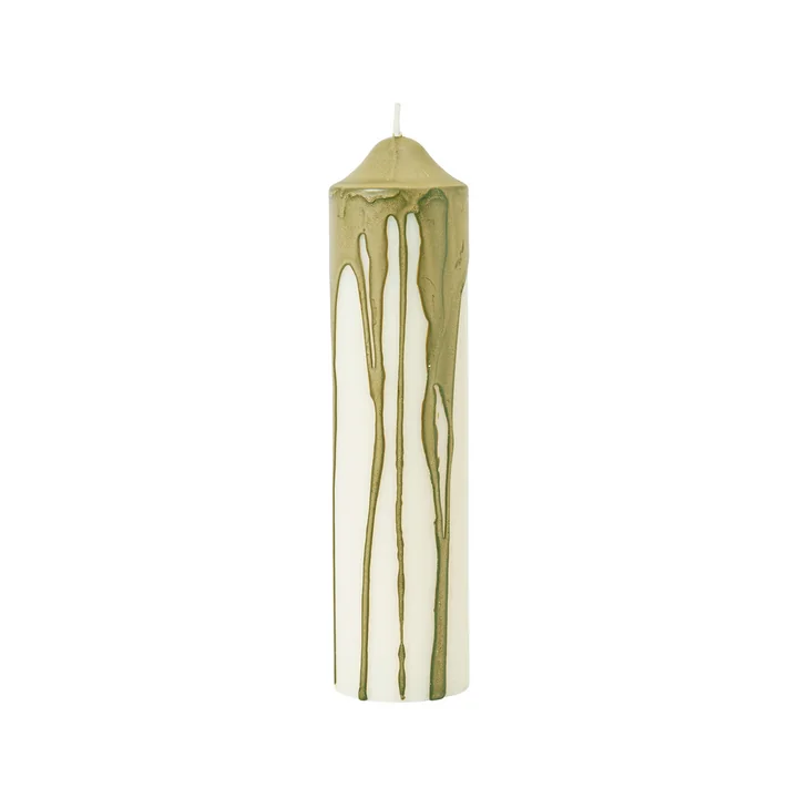 Ferm Living - Dryp Bougie bloc, H 20 cm, vert olive / blanc