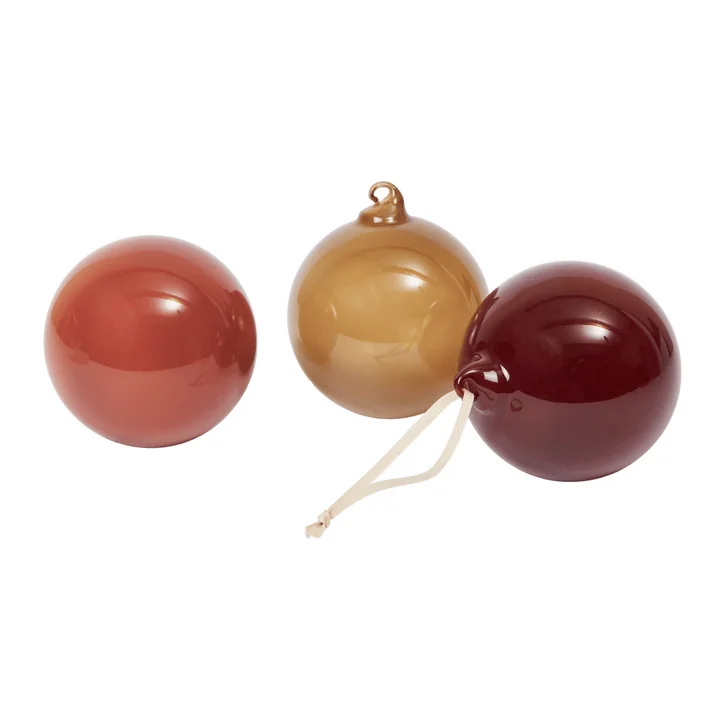 Ferm Living - Glass Baubles Boule de Noël, L, rose opaque (jeu de 3)
