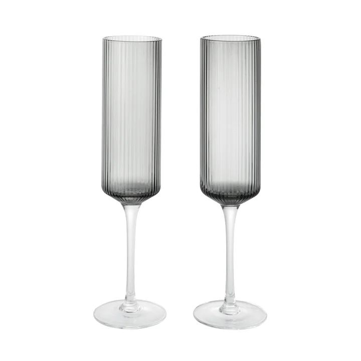 Ferm Living - Ripple Flûte à champagne (set de 2), smoked grey