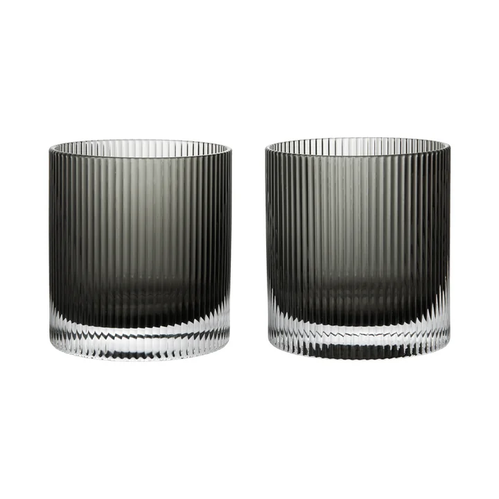 Ferm Living - Verre Ripple, smoked grey (set de 2)