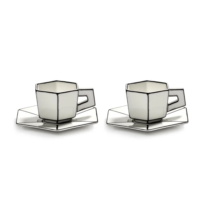 Serax - Carte Blanche Tasse à expresso avec soucoupe, blanc / noir (lot de 2)