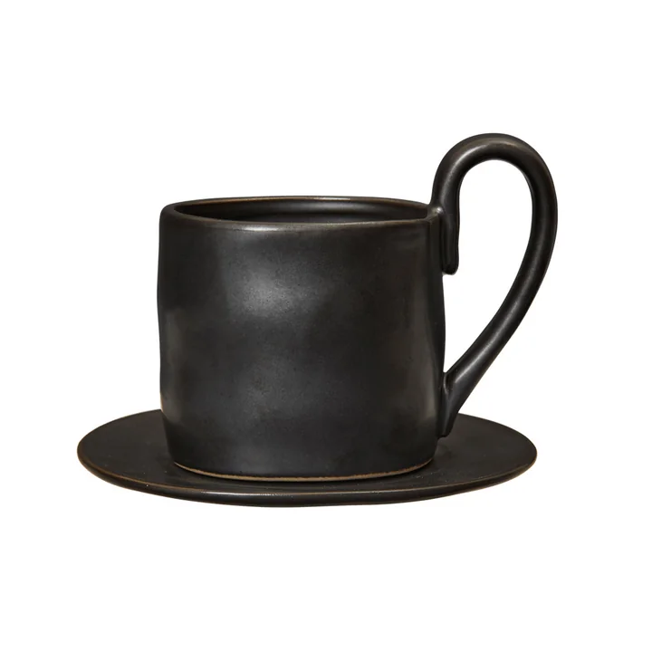 Ferm Living - Flow tasse avec soucoupe, noir
