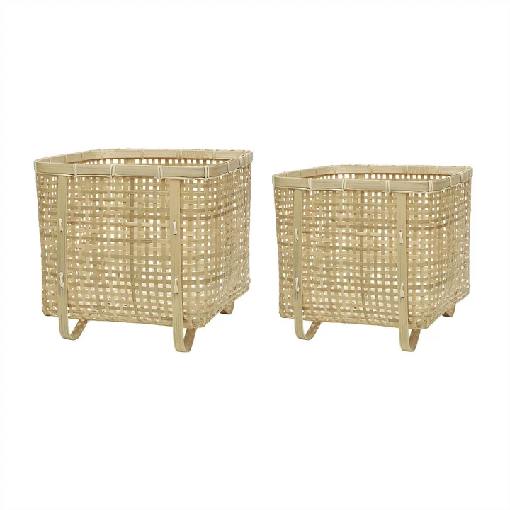 OYOY - Sporta Panier de rangement, square, bambou naturel (lot de 2)
