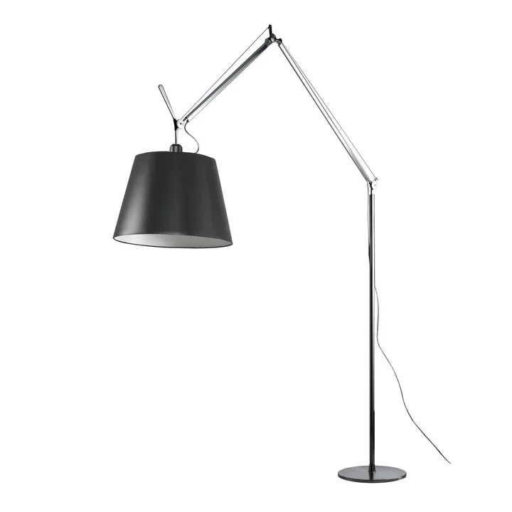 Artemide - Tolomeo Mega Lampadaire avec variateur, abat-jour en satin Ø 42 cm, alu-argent / noir