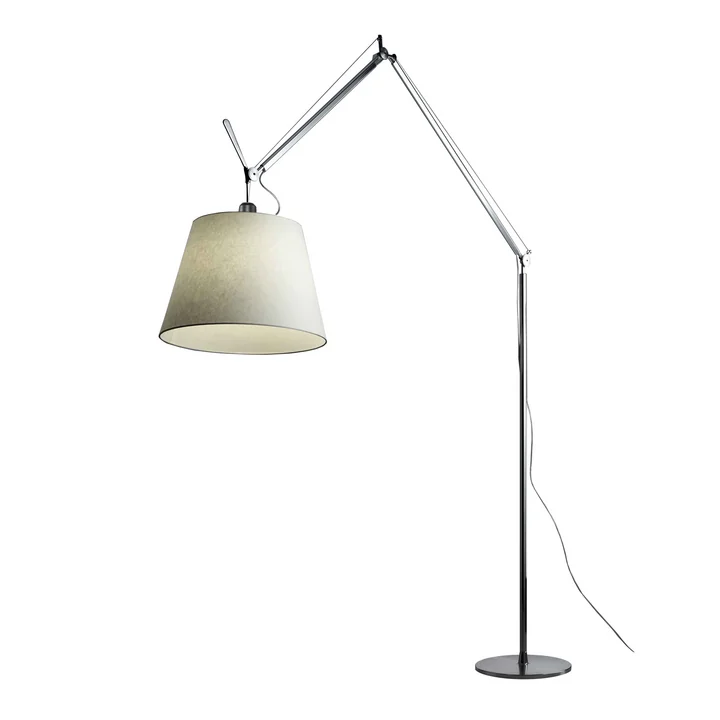 Tolomeo Mega Lampadaire avec variateur, abat-jour en parchemin Ø 42 cm, argent de Artemide