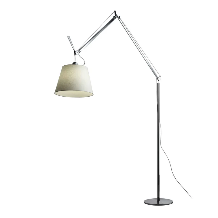 Tolomeo Mega Lampadaire avec variateur, abat-jour en parchemin Ø 32 cm, argent de Artemide