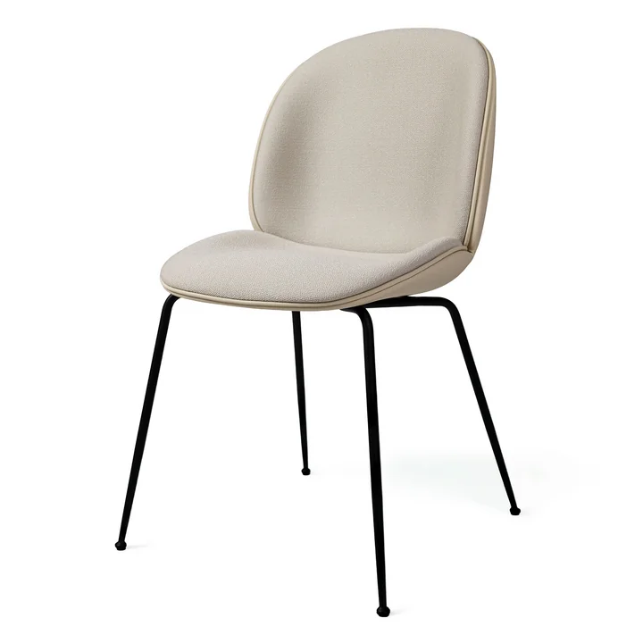 Gubi - Beetle Dining Chair Rembourrage intégral (Conic Base), noir / Vidar (146) / Cuir Valencia lin (Exclusive Edtion)
