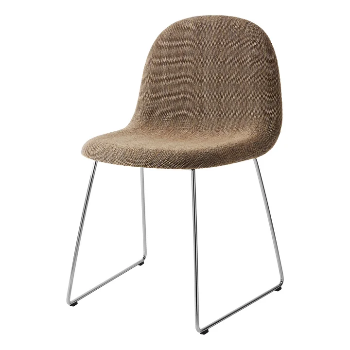 Gubi - Chaise 3D, acier inoxydable poli / marron (Bouclé 005)