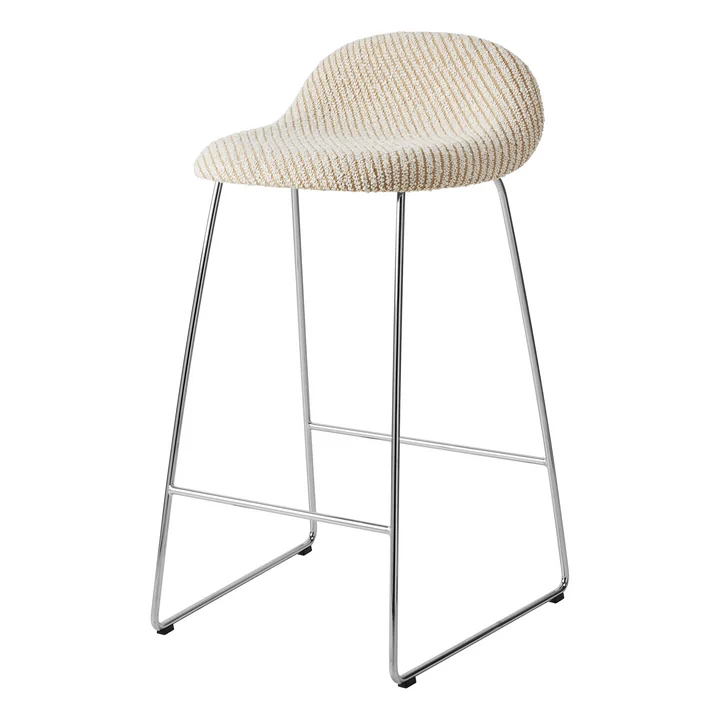 Gubi - Tabouret de bar 3D, acier inoxydable poli / marron blanc (Lupo Special Diagonal Bouclé 009 by Dedar)