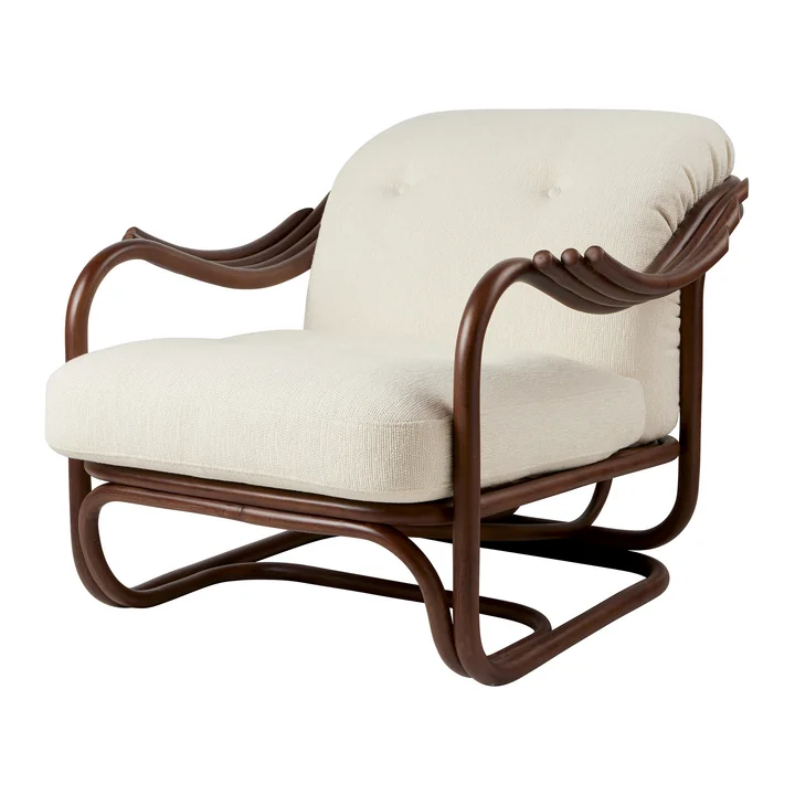 Gubi - Poltrona Tria Lounge Fauteuil, rotin foncé / bouclé (001) (patins en plastique)