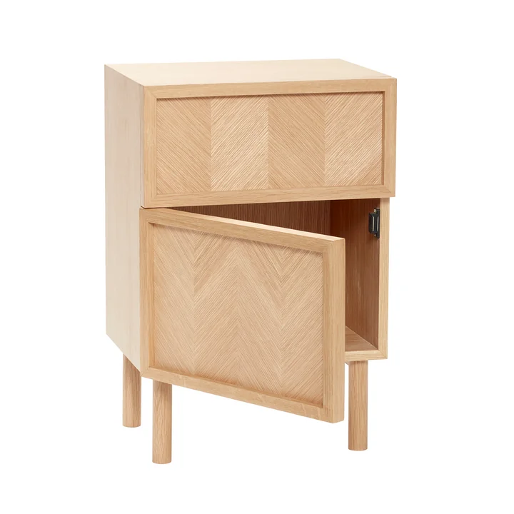 Hübsch Interior - Table de nuit Herringbone, H 60 cm, chêne