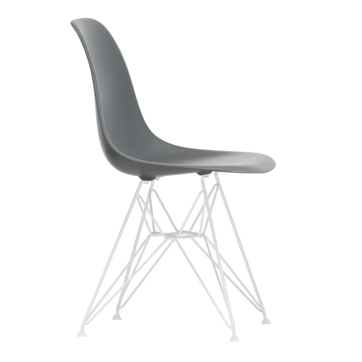 Vitra - Chaise d'appoint en plastique Eames DSR RE, blanche / gris granit (patins en feutre blancs)