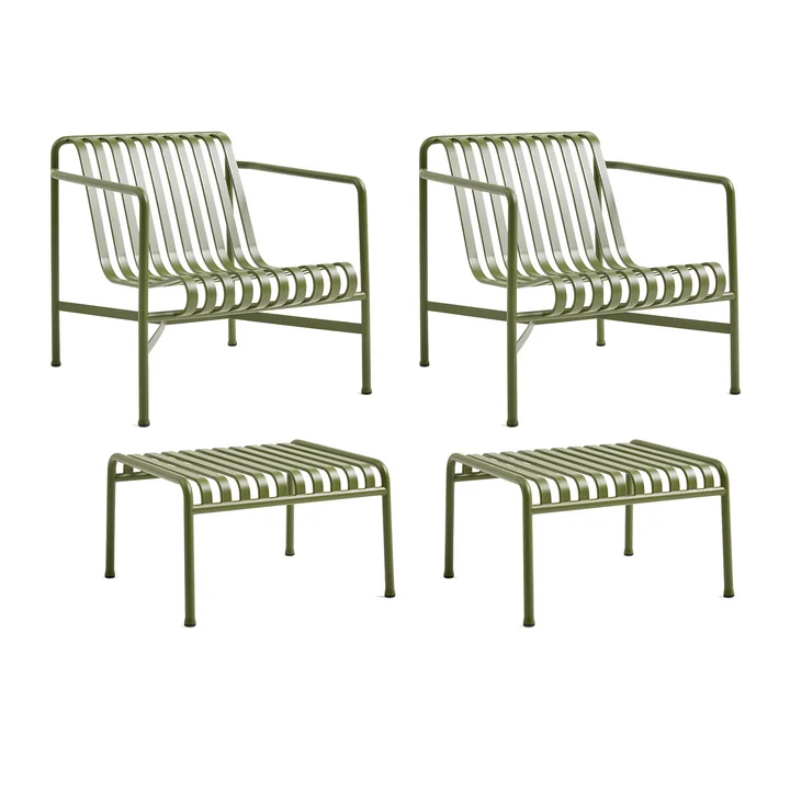 HAY - Palissade 2x Lounge Chair Low + 2x Ottoman, olive