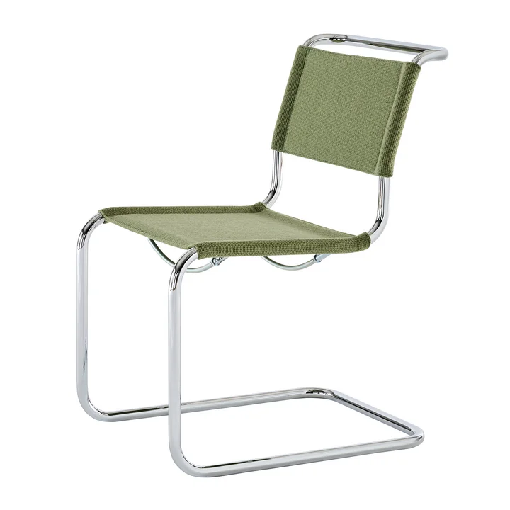 Thonet - S 33 V chaise, chrome / vert reseda (tissu Gabriel Nobel)