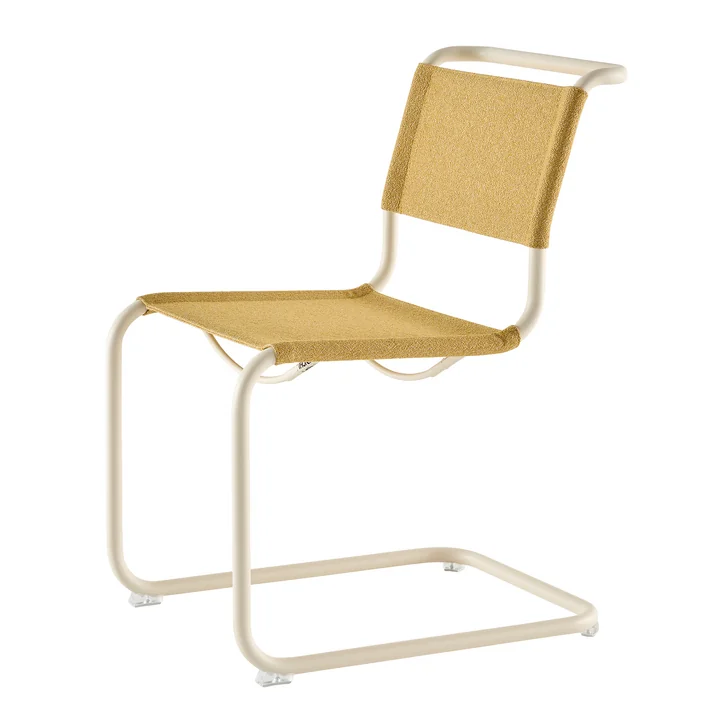 Thonet - S 33 V chaise, blanc perle / corn (tissu Rohi Cento)